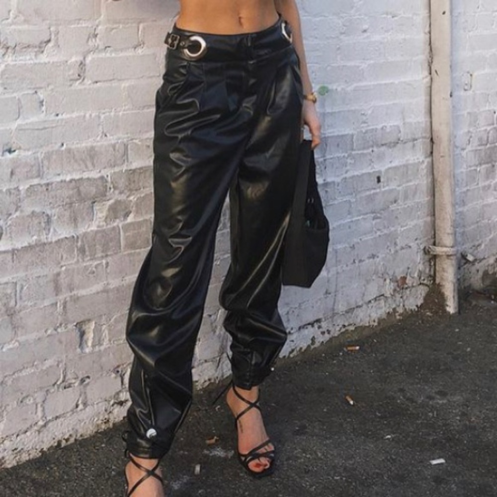 Leather Pants belted pockets joggers vegan